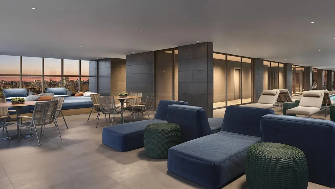 Perspectiva Artística do Lounge Piscina — Helbor Open Mind